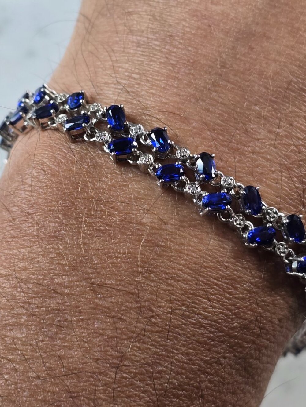 Womens Vintage Estate Sterling Silver Modernist Sapphire Bracelet 18.1g #E6668